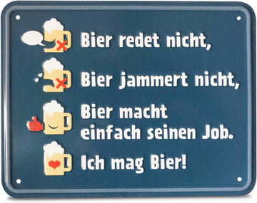 Bier jammert Nicht.Ich mag Bier! Geprägtes Blech-Schild mit witzigem Spruch ca. 22 x 17 cm