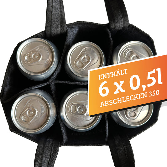Männerhandtasche Arschlecken350 mit 6 Dosen Arschlecken 350 Bier