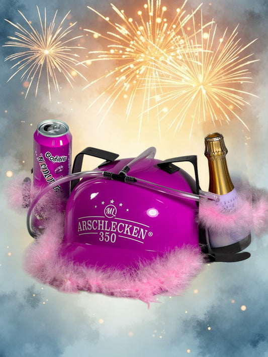 Trinkhelm Arschlecken350 pink mit Federboa - Einzelstück