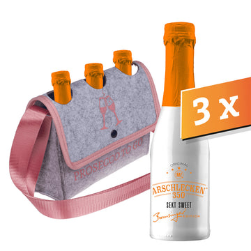 Set Filzhandtasche Prosecco to go mit 3x Arschlecken 350 Sweet Sekt 0,2l