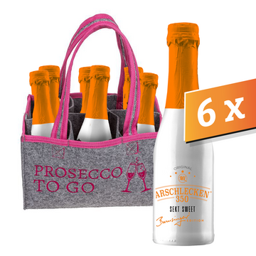 Set Filzhandtasche Prosecco to go mit 6x Arschlecken 350 Sweet Sekt 0,2l