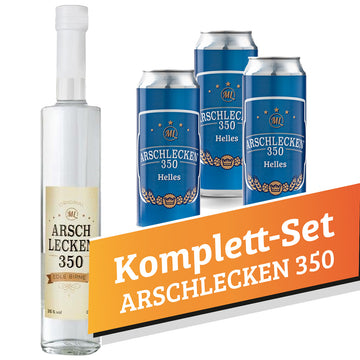 Komplett-Set Arschlecken350 1x Arschlecken350 Schnaps 0,5l  mit 3 Dosen Arschlecken 350