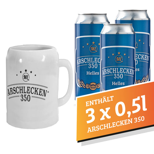 Bierkrug Arschlecken350 Set mit 3 Dosen Arschlecken 350