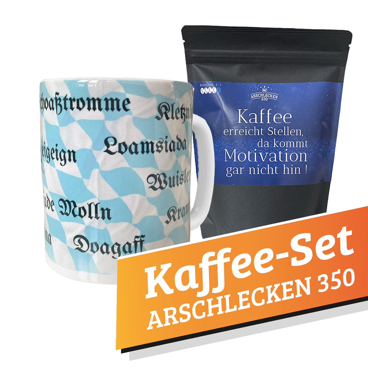 Kaffee-Set Arschlecken350 1x Tasse Bayerische Schimpfwörter