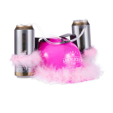 Trinkhelm Arschlecken350 pink mit Federboa - Einzelstück