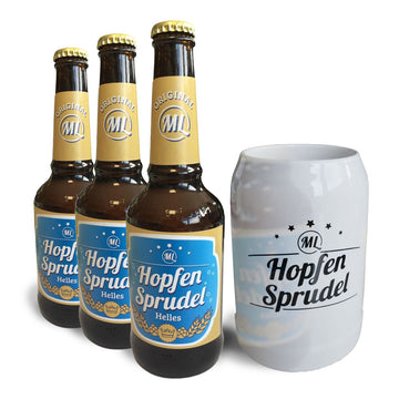 Set 3 Flaschen Hopfensprudel und Bierkrug 0,5 Liter - Hopfensprudel