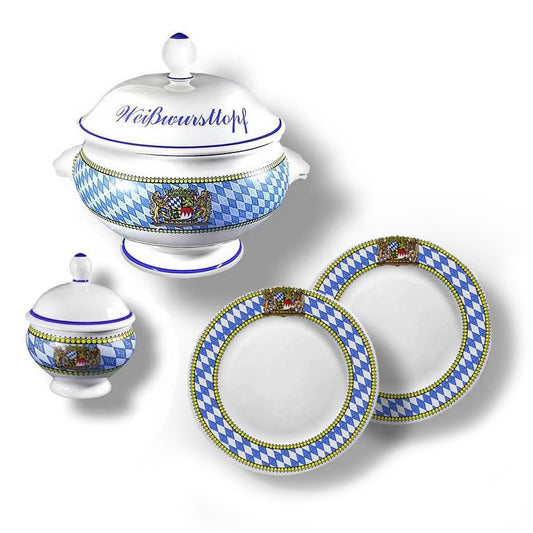 4-teiliges Bayerisches Weißwurst-Set mit Rautenrand