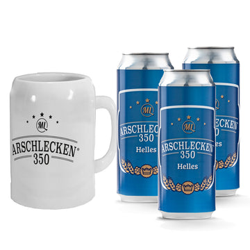 Bierkrug Arschlecken350 Set mit 3 Dosen Arschlecken 350