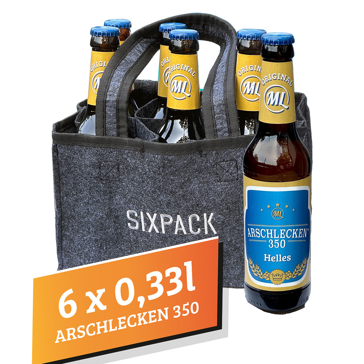 Filztasche Sixpack Arschlecken350 mit 6 FlaschenArschlecken 350 Bier 0,33l