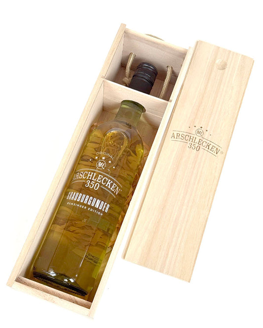 Arschlecken 350 Grauburgunder in der Holz-Präsentkassette mit Schiebedeckel